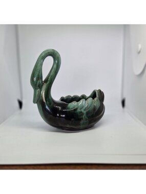 Blue Mountain Pottery Swan Planter Vintage BMP Canada Green Drip Glaze Red Clay